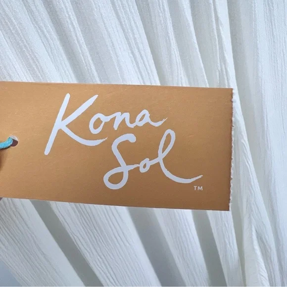 Kona Sol NWT Split Wide Leg Tie Front Pants Sz M White Gauzy Swim Cover Up Sheer - Picture 10 of 15